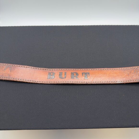Vtg Western Justin Tooled Leather Name Belt "BURT" Covered Wagon Belt Buckle 38" - Picture 6 of 11